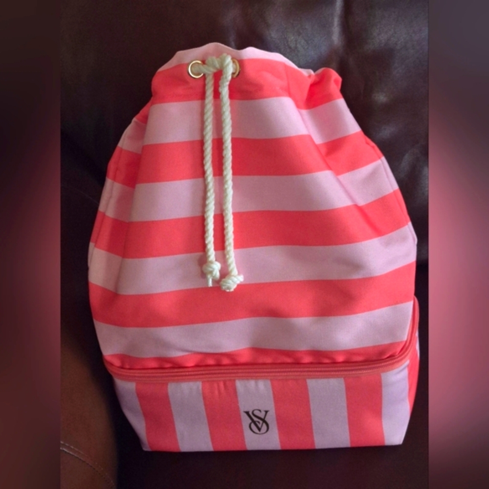 🆕Victoria's Secret Striped Pink and Coral Backpack